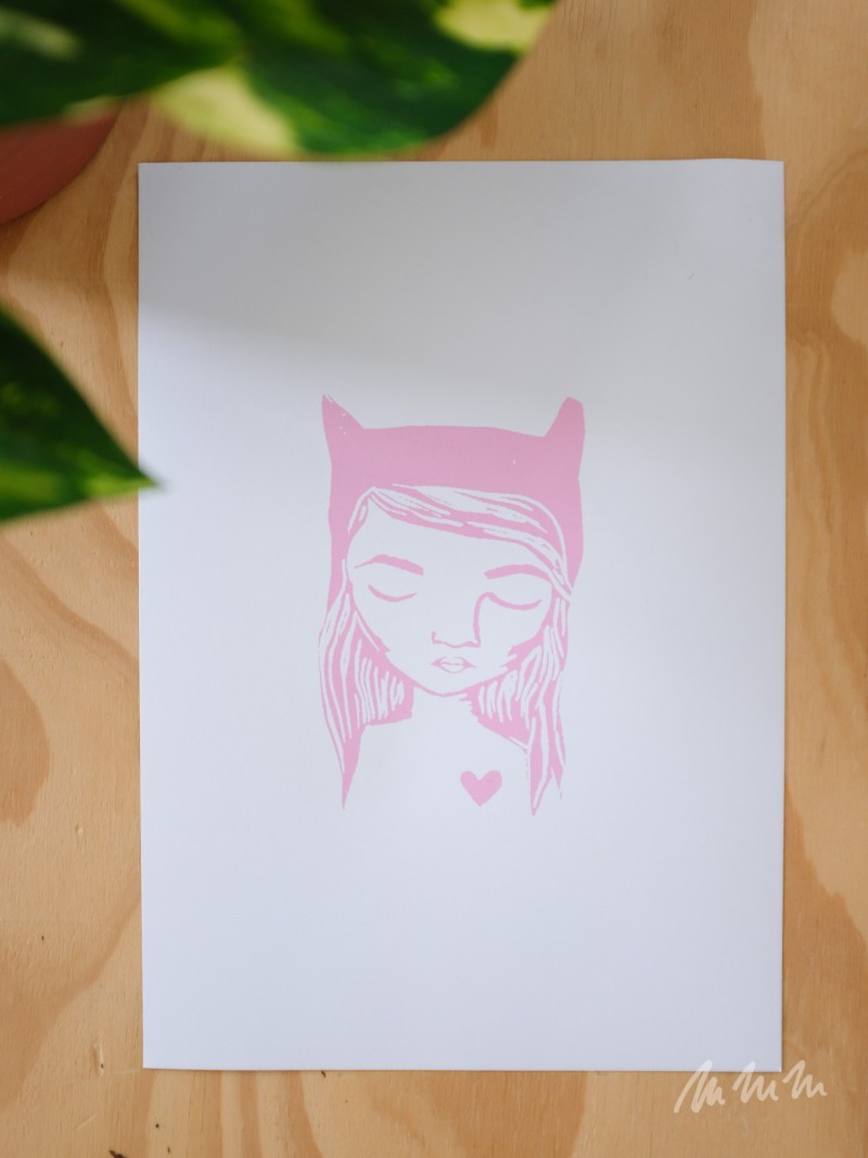 Sítotisk Bat Cat Pink A4